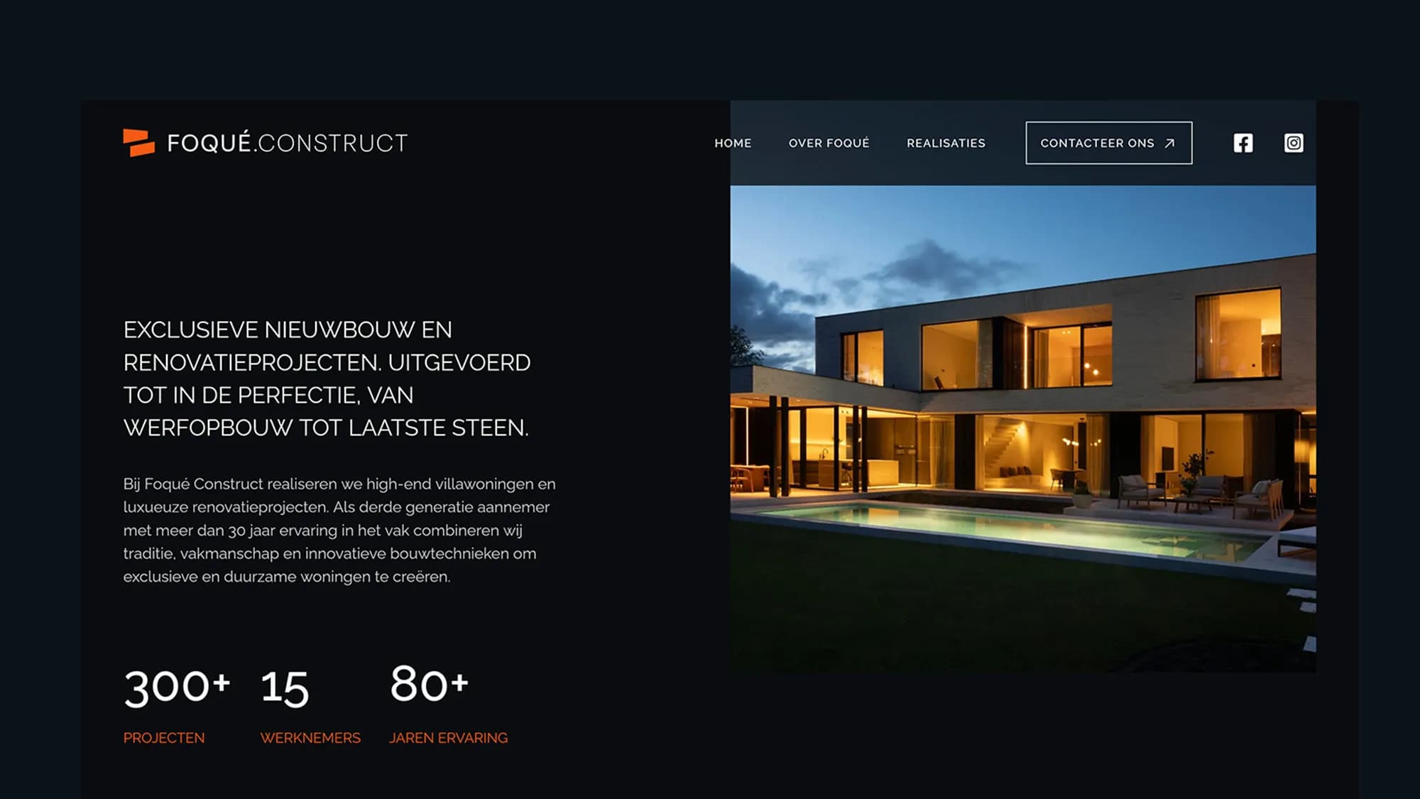 Foqué Construct website homescreen mockup