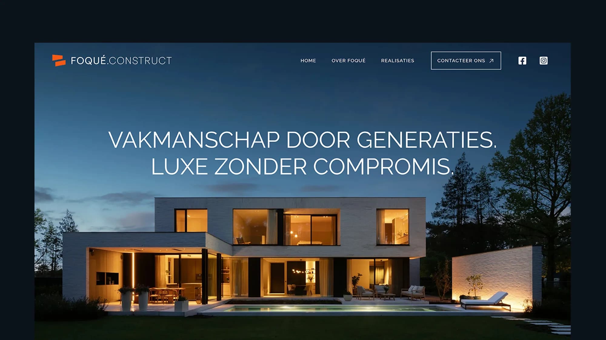 Foqué Construct landingspagina website mockup